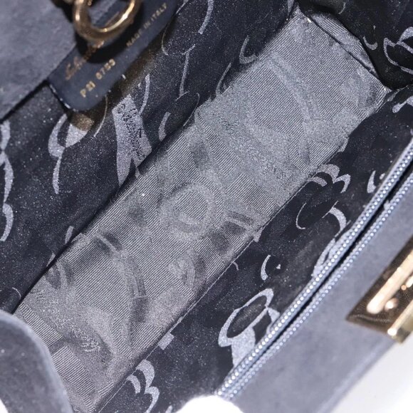 Salvatore Ferragamo Gancini Chain Shoulder Bag Suede Black Gold Auth BA5012 - Picture 11 of 15